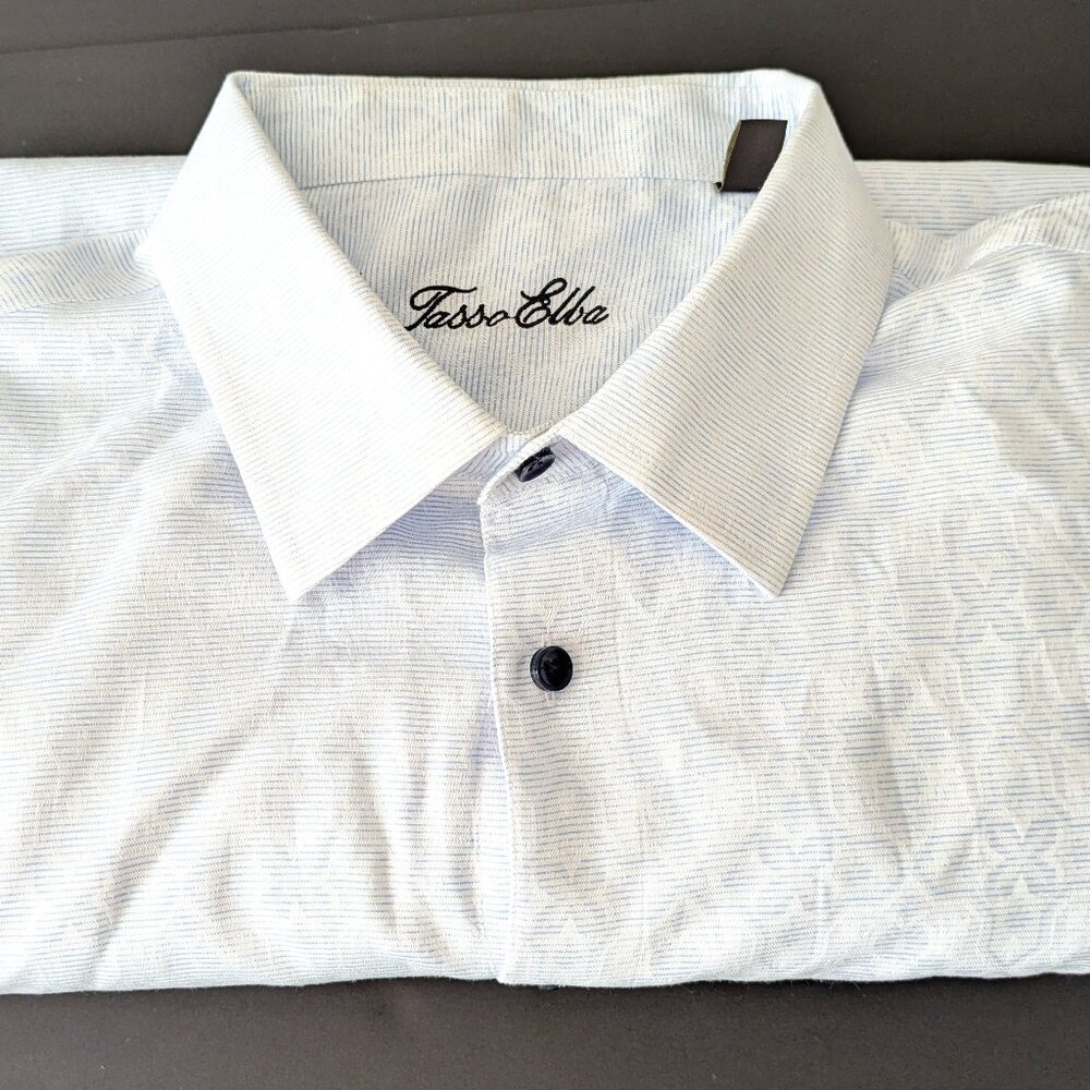 Tasso Elba XXL Men's White & Blue Stripe Floral Pattern Lg Sleeve 100% Cotton